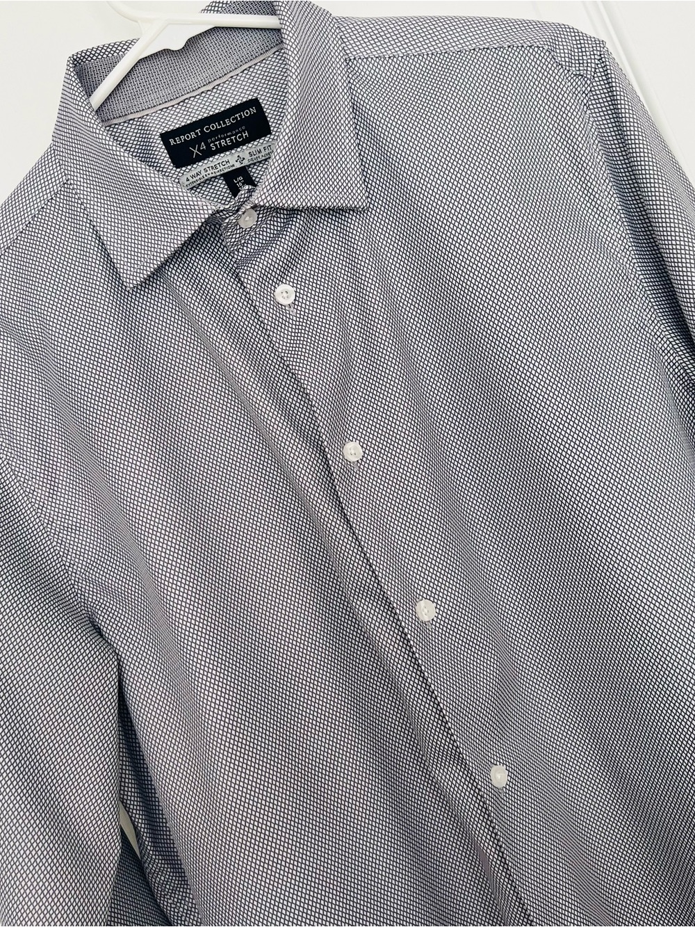 Report Collection X4 Stretch Slim Fit Men's Button-Up Shirt Gray Geometric L/G